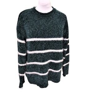 Jon & Anna Contemporary Forest‎ Green Chenille Eyelash Striped Sweater Large